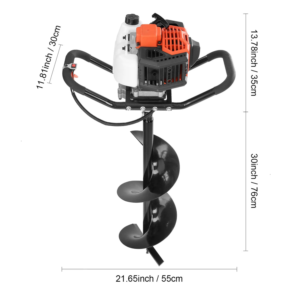 BENTISM Post Hole Digger 52cc Gas Powered Earth Digger 2 Auger Drill Bit 6" & 10"