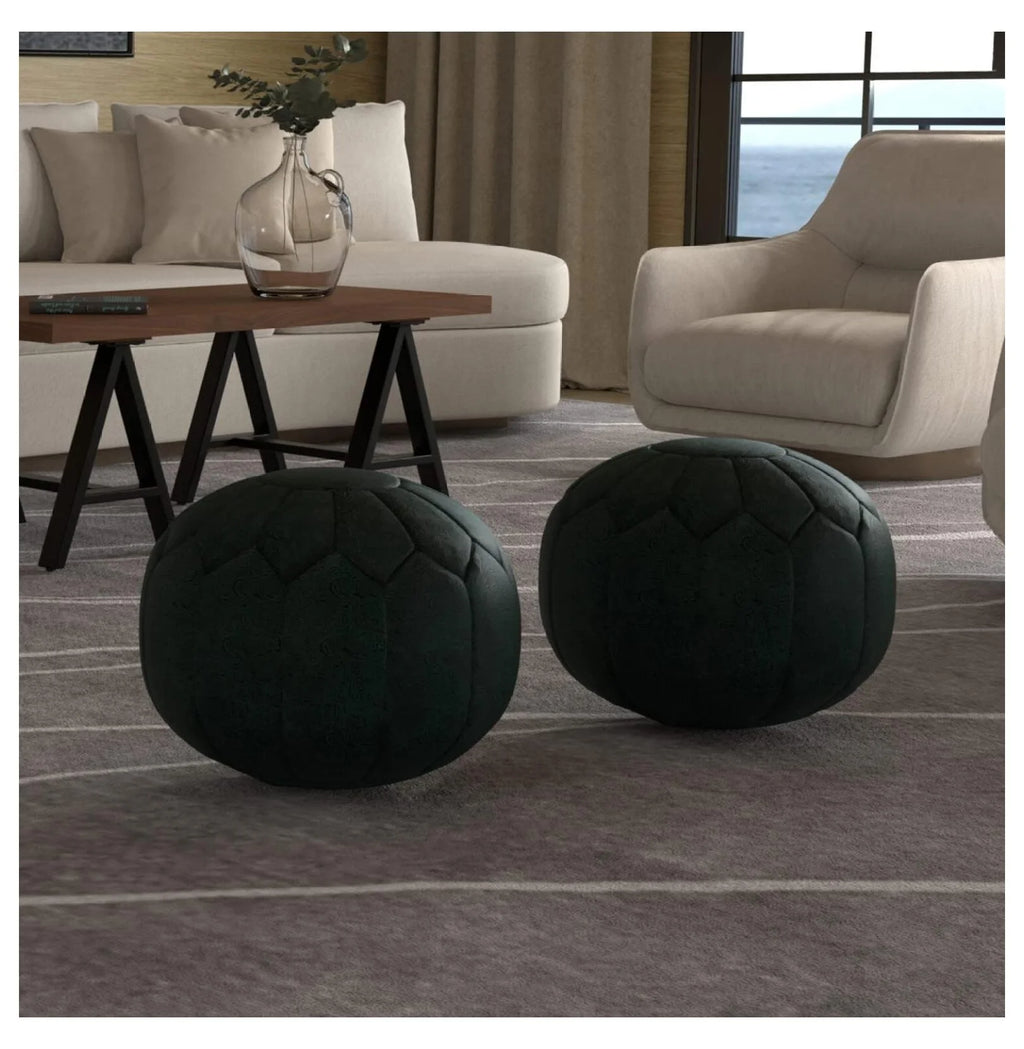 Exlonjet Margo 20 Inch Boho Round Pouf in Multi Color Braided Jute, For the Living Room, Bedroom and