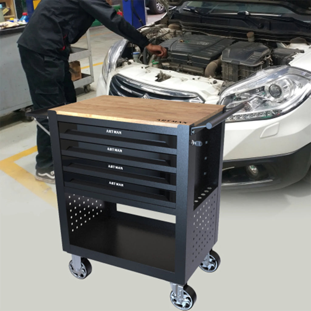 ARTMAN 4-Drawer Tool Cart with Wheels and Drawers ,Wood Top Tool Box Cart for Workshop Warehouse Garage