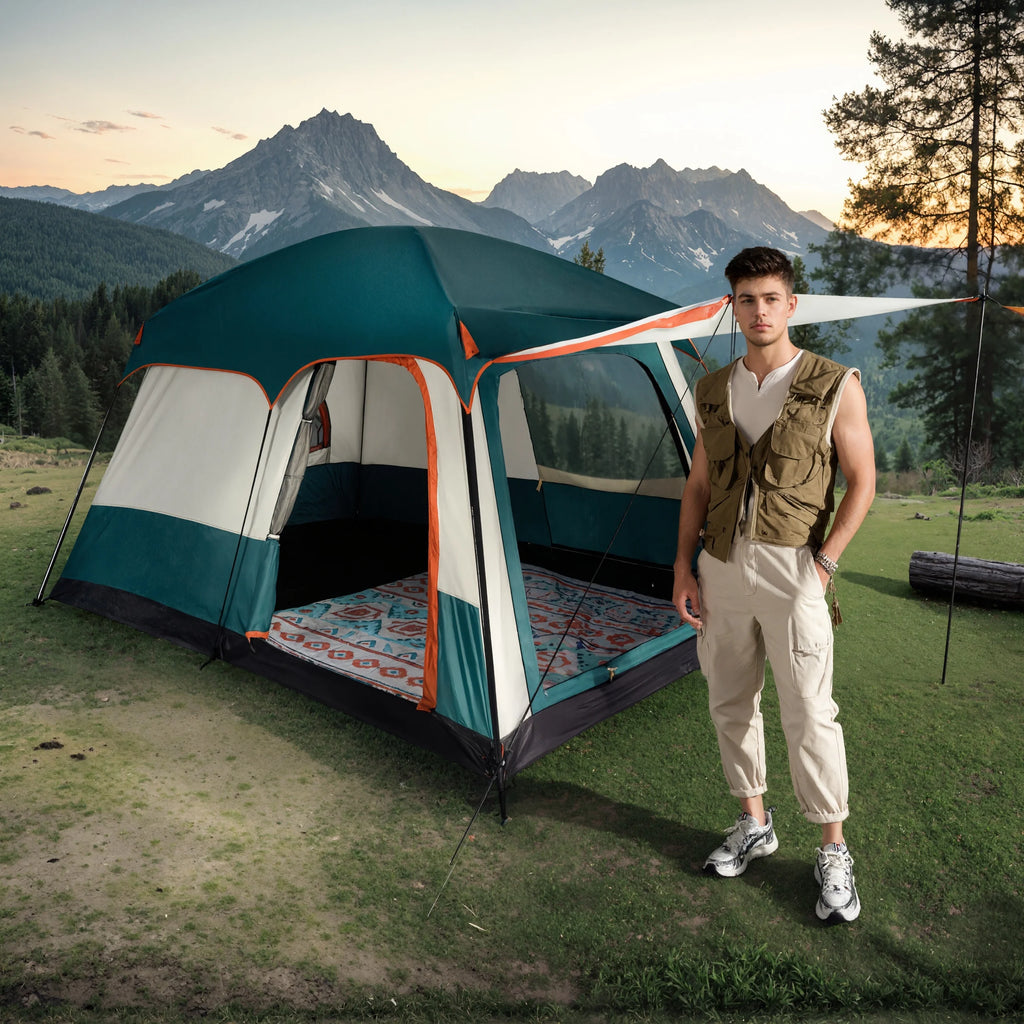 Mapskey 4 Person Tent for Camping , Family Cabin with Mesh Door Ventilation Windows for Beach Hiking Backpacking