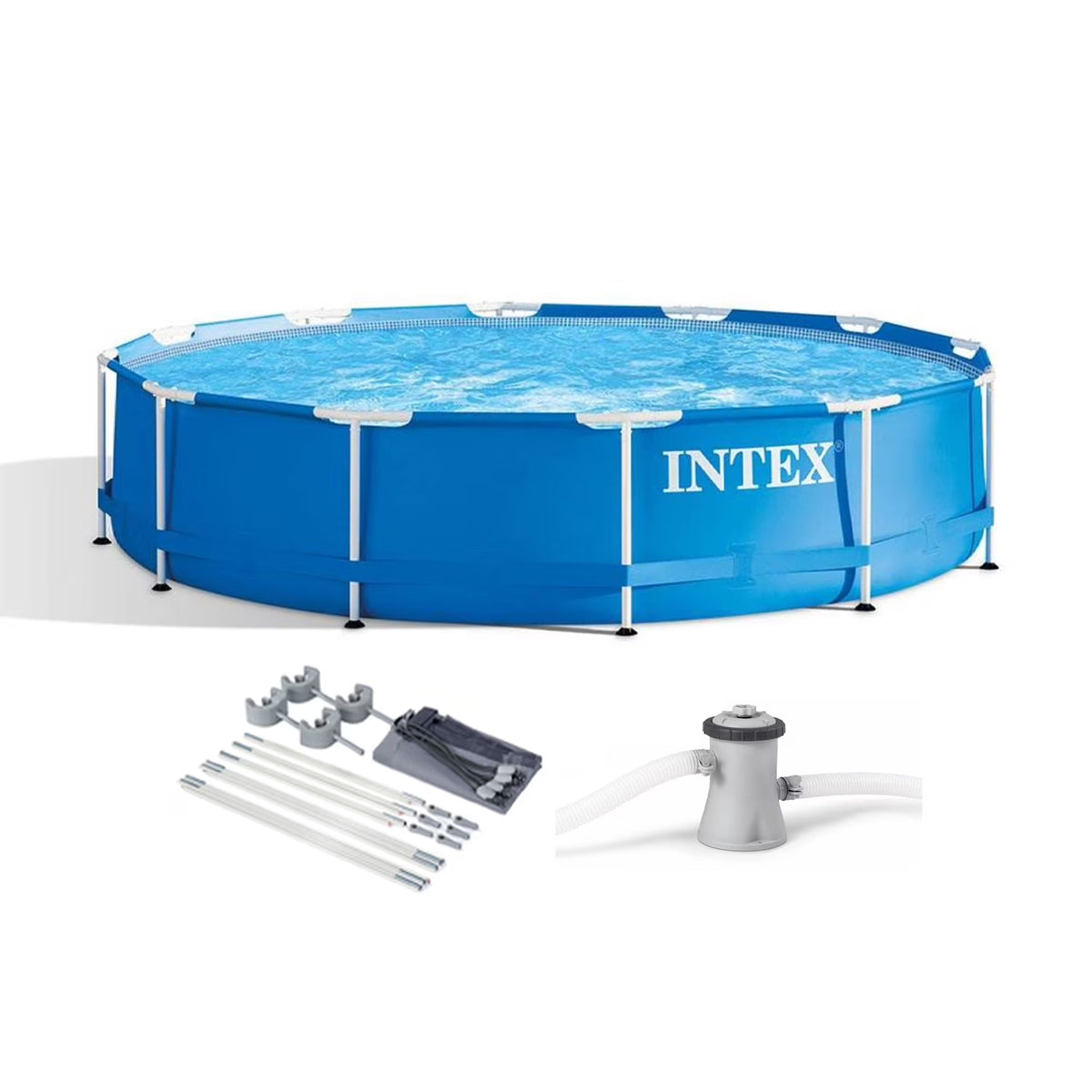 INTEX 12 x 30 Metal Frame Set Swimming Pool with 530 GPH Filter Pump 28211EG