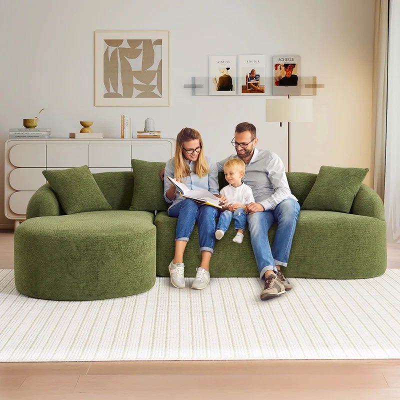Timbernest 99" Modular Sectional Sofa with Pillows, Chenille L Shaped 3-Seater Couch with Deep Seat, White