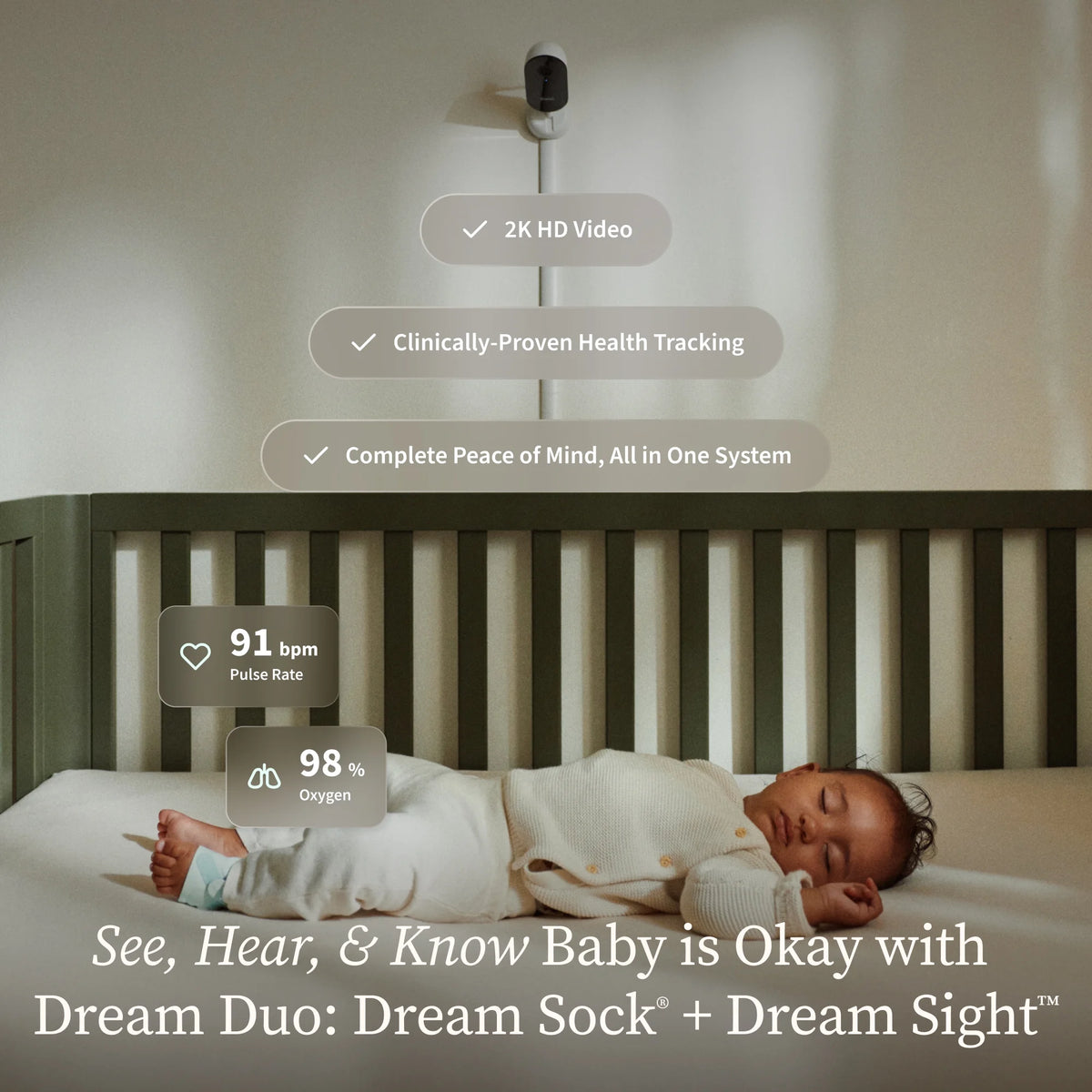 Owlet Dream Duo (3rd Gen) FDA-Cleared, All-in-One Smart Baby Monitoring with Sock & 2K HD Cam