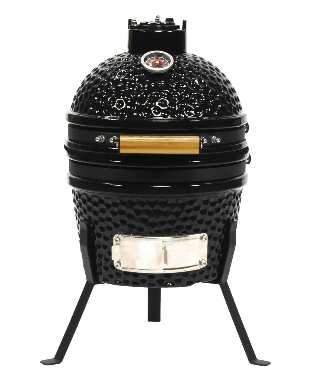 VESSILS 9.8-inch W Kamado Charcoal BBQ Grill Heavy Duty Ceramic Barbecue Smoker and Roaster with Built-in Thermometer and Stainless Steel Grate (13 Inch Stand, Black)