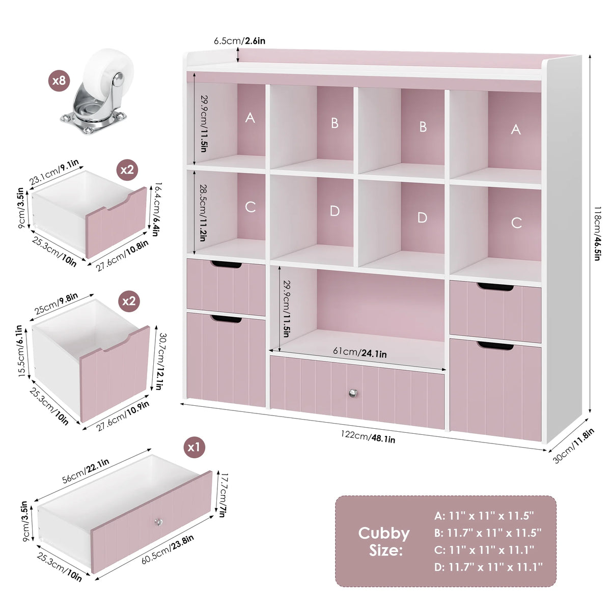 Homfa Kids Toy Storage Organizer with Cubby, Kids Toy Storage Chest with Removable Drawers, Kids Bookcase for Playroom Bedroom Living Room, Gray