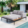 Harper & Bright Designs Patio Outdoor Metal Daybed for 2, All Weather Outdoor Chaise Lounges Reclining Chairs with Wood Topped Side Spaces for Drinks for Poolside Balcony Deck, Gray