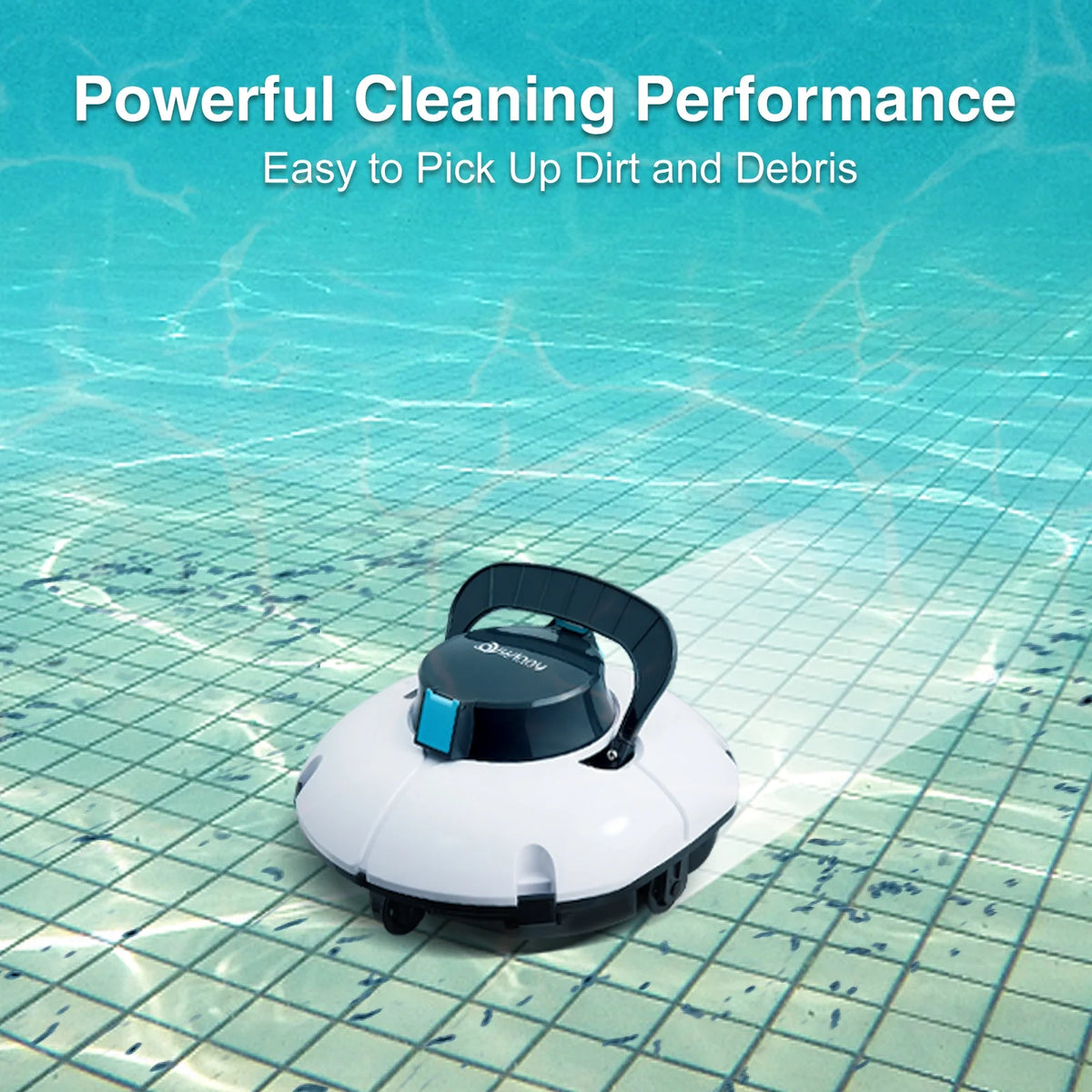 (2025 Upgrade) Cordless Robotic Pool Cleaner, Winny Pool Cleaner Automatic Pool Vacuum with Dual Filters, 80 Mins Runtime, Ideal for Flat Above Pools Up to 645 Sq.Ft (White and Blue)