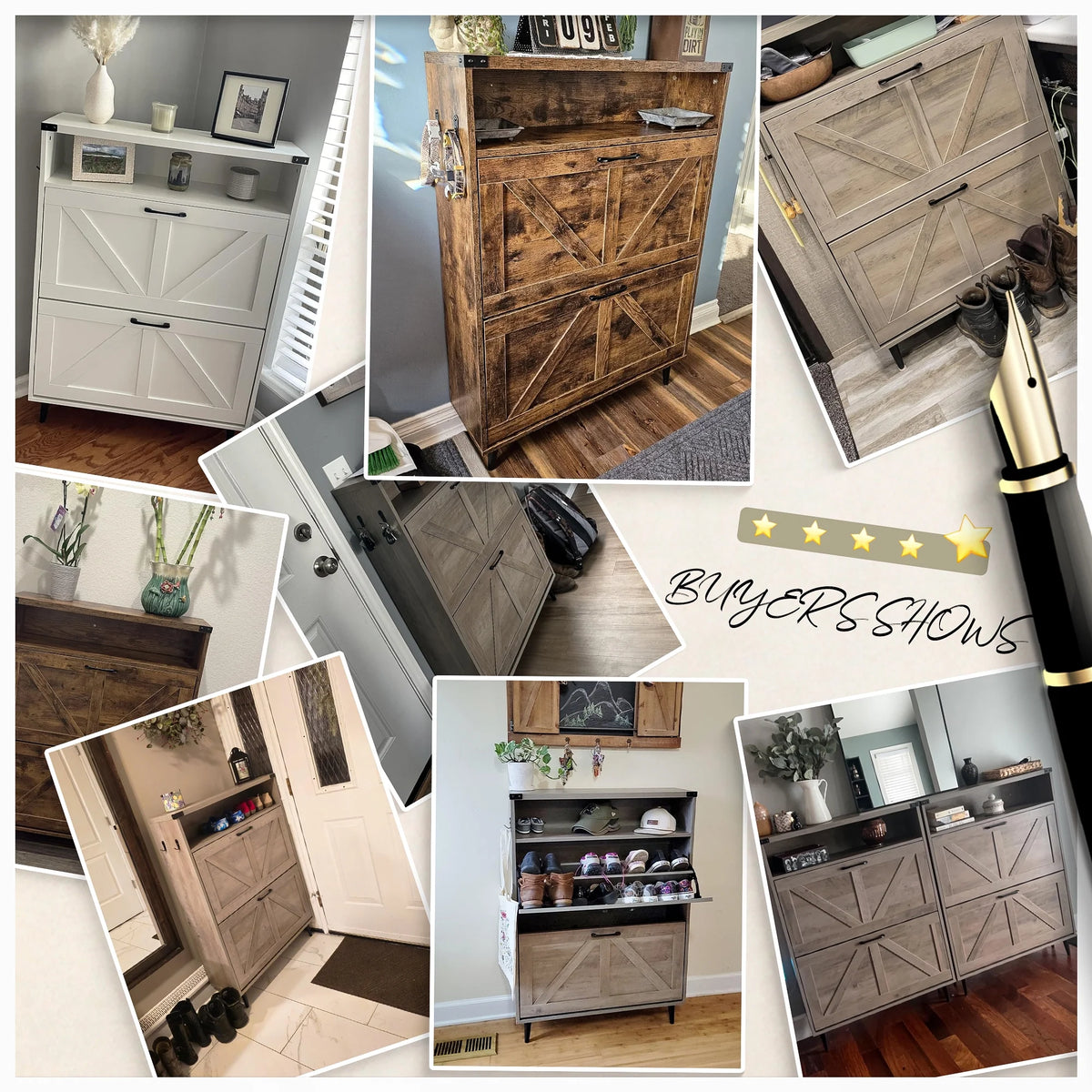 Veanerwood Shoe Cabinet with 2 Flip Drawers Farmhouse Shoe Storage Cabinet Organizer for Entryway, Gray