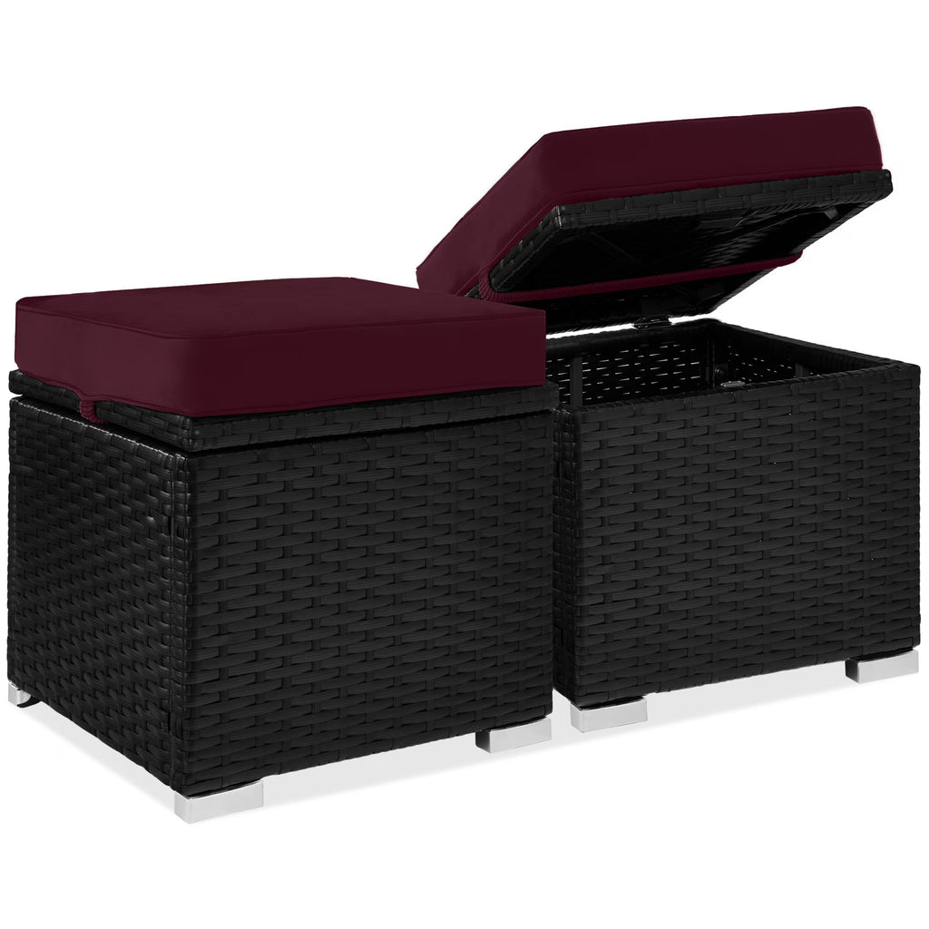Best Choice Products Set of 2 Wicker Ottomans, Multipurpose Furniture w/ Removable Cushions - Brown/Beige