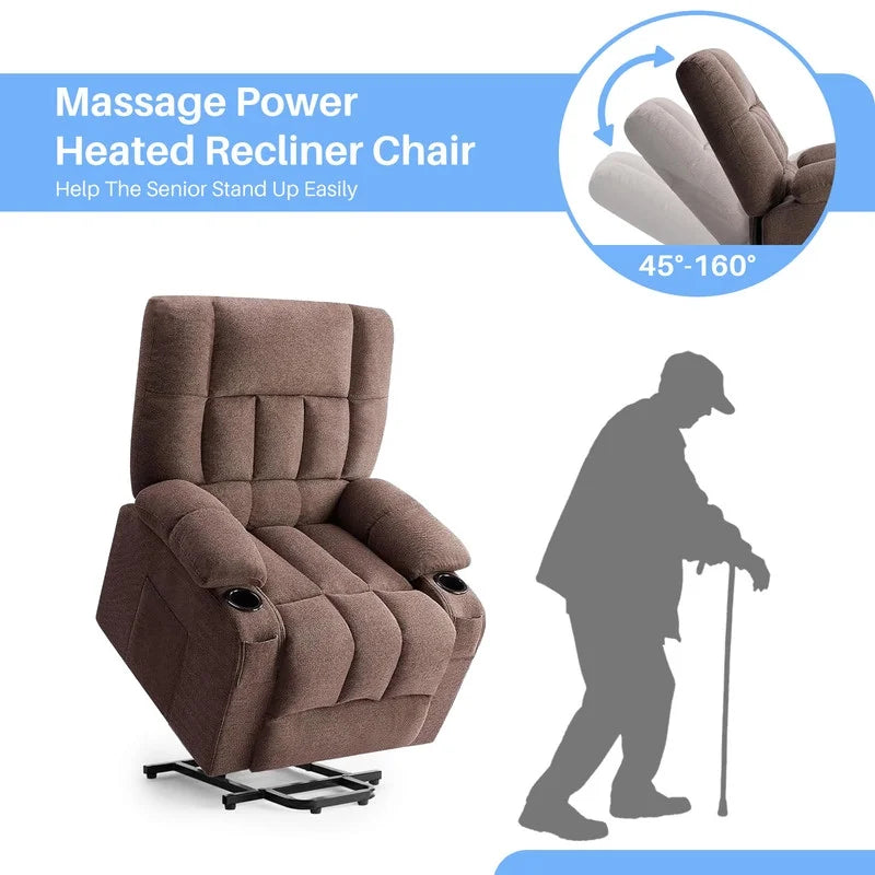 Simenmax Recliner Chair with Massage and Heating, Home Theater Seating with Lumbar Support, Adjustable Electric Power Lift Chairs, Gray