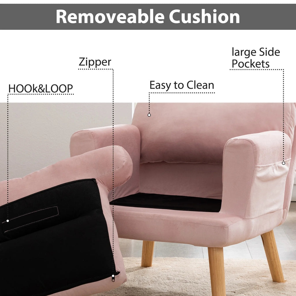 Bestier Adjustable Accent Chairs with Ottoman, Velvet Fabric Armchair for Bedroom Living Room, Comfy Lounge Chair with Padded Backrest and Side Pocket, Soft Reading Chair, Beige