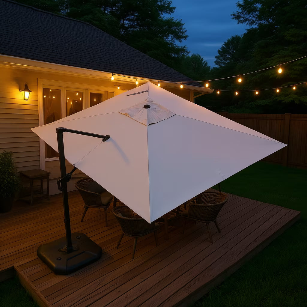 PURPLE LEAF 8x8 Ft Cantilever Umbrella Square Outdoor Patio Umbrella Large Offset Hanging Umbrella Aluminum Umbrella with 360°Rotation Adjustable Garden Pool Umbrella,Beige