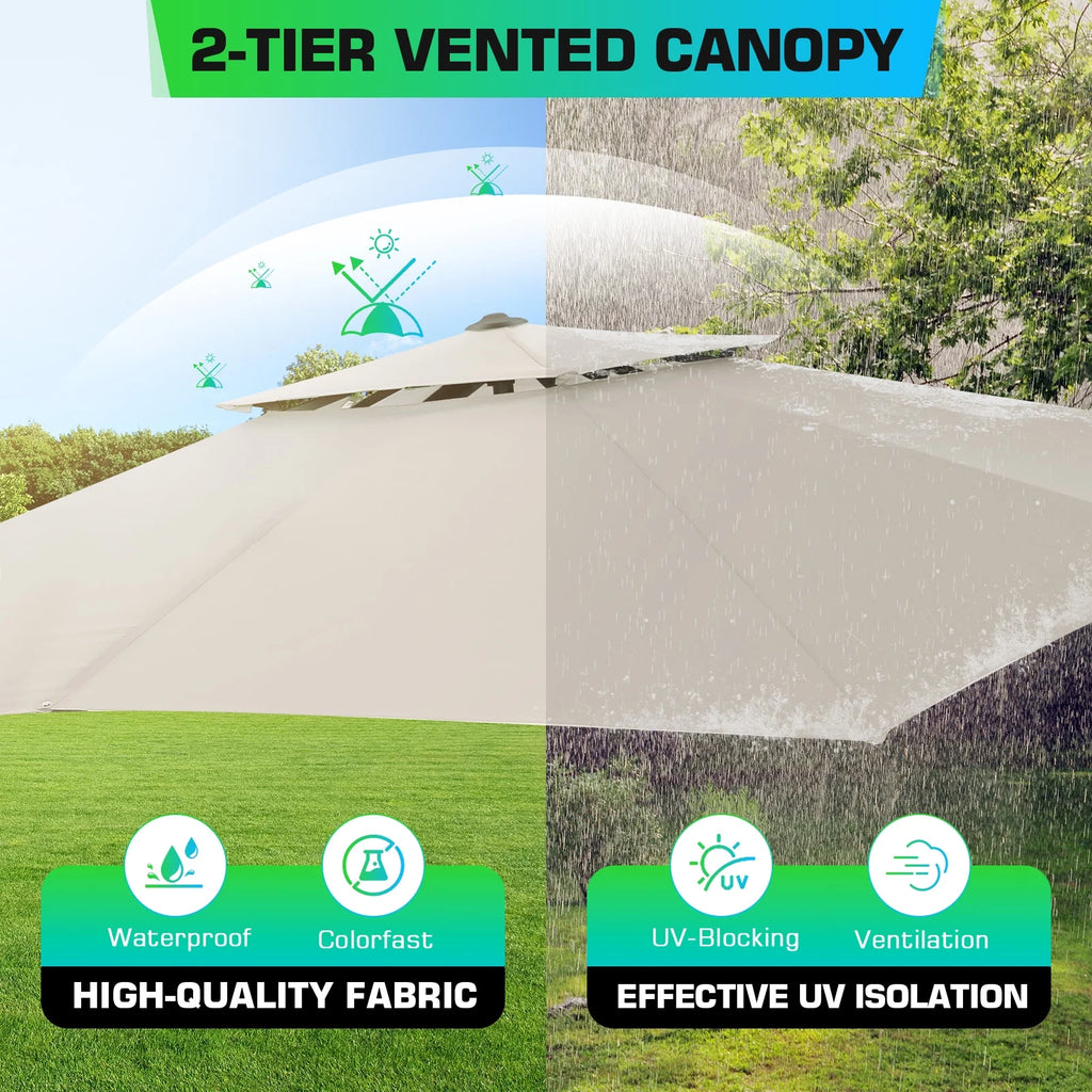 HOTEEL 10 Ft Patio Umbrella Outdoor Cantilever Square Umbrella Aluminum Offset Umbrella with Base, 360° Rotation，Gray