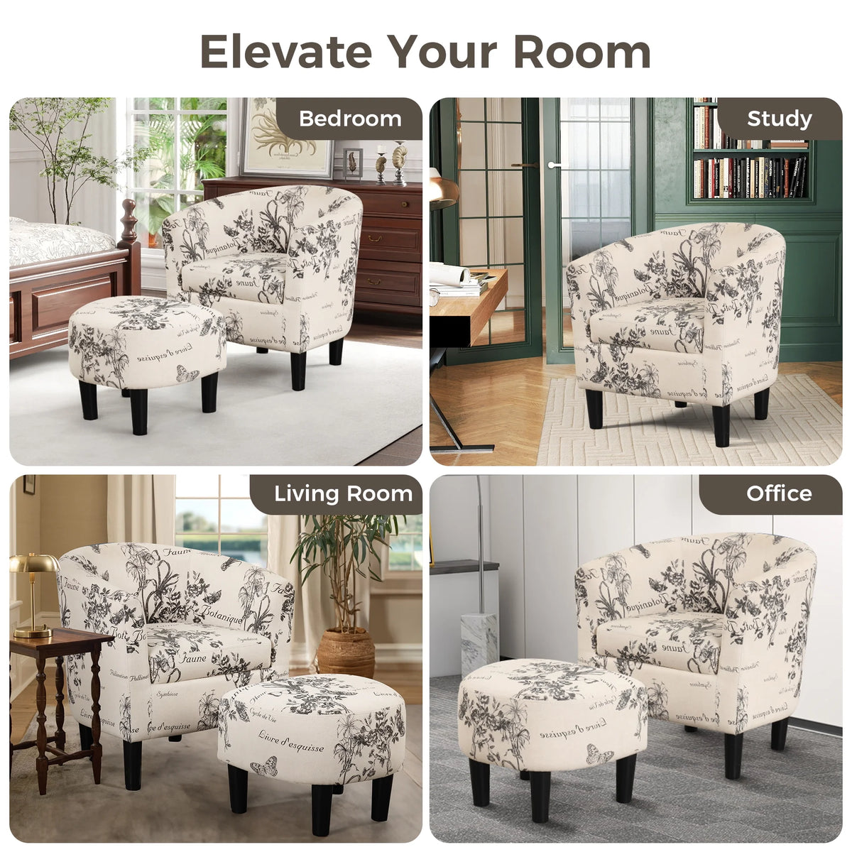 Bonzy Home Velvet Accent Chair with Ottoman for Living Room,Beige