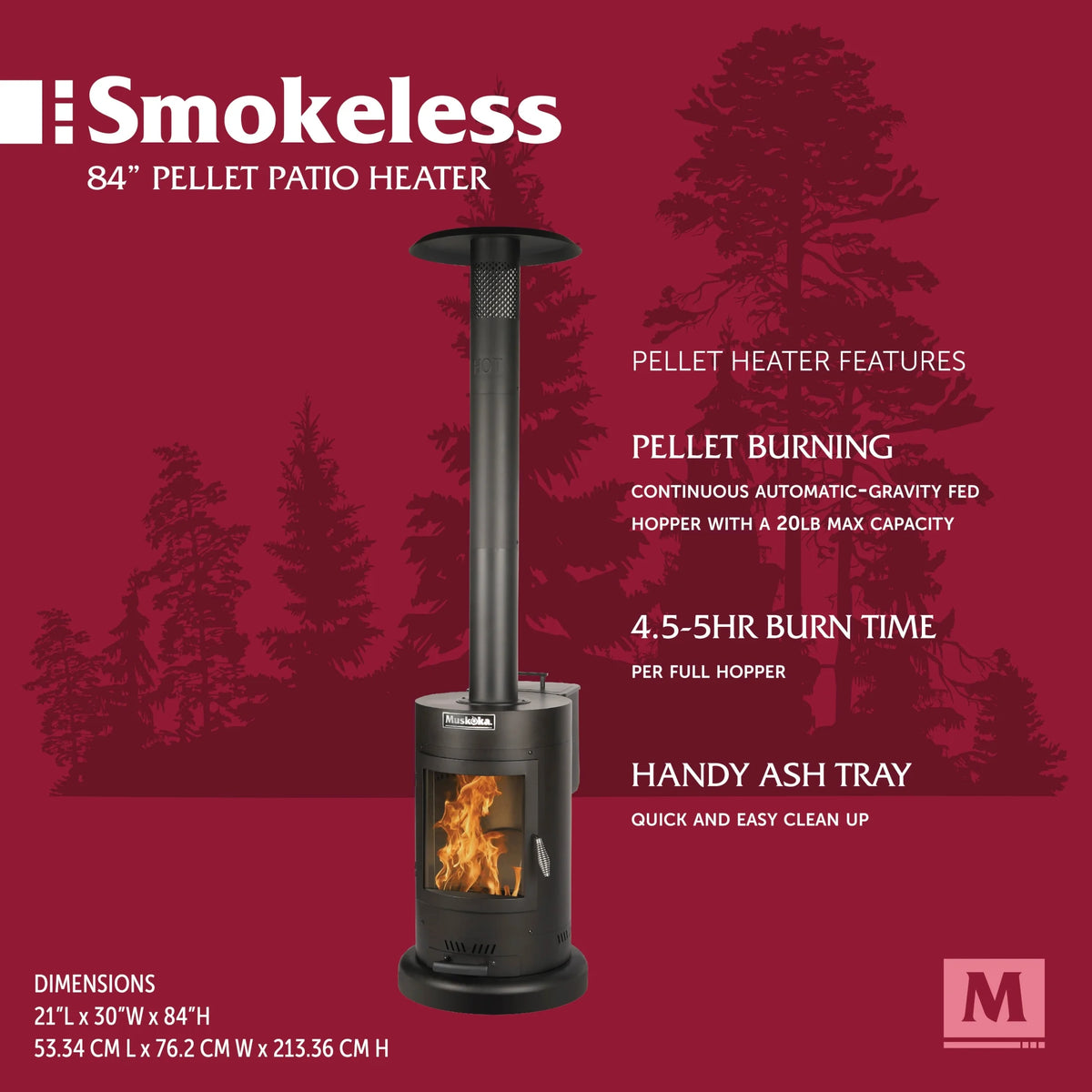 Muskoka 84" High 75,000 BTU Black Steel Wood Pellet Patio Heater