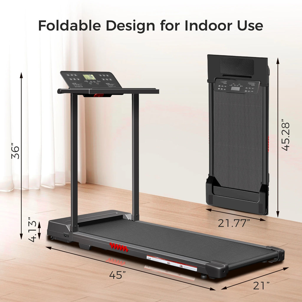 2 in 1 Walking Pad Treadmill, Foldable Treadmills with Handle Bar, 2.5HP Portable Folding Treadmill with Remote Control, Under Desk Treadmill for Home Office, 300lbs, Black