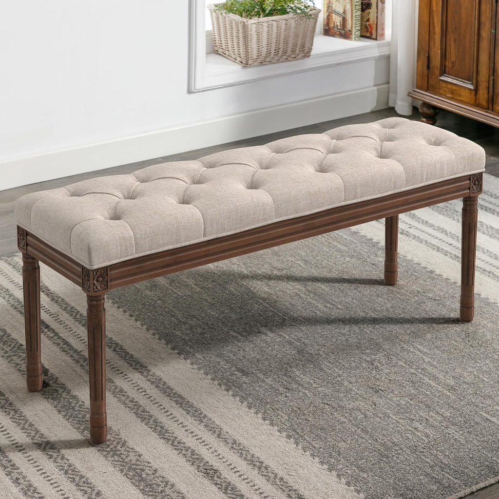 Dycanpo 44'' End of Bed Bench, Vintage Upholstered Bench for Entryway, Wheat