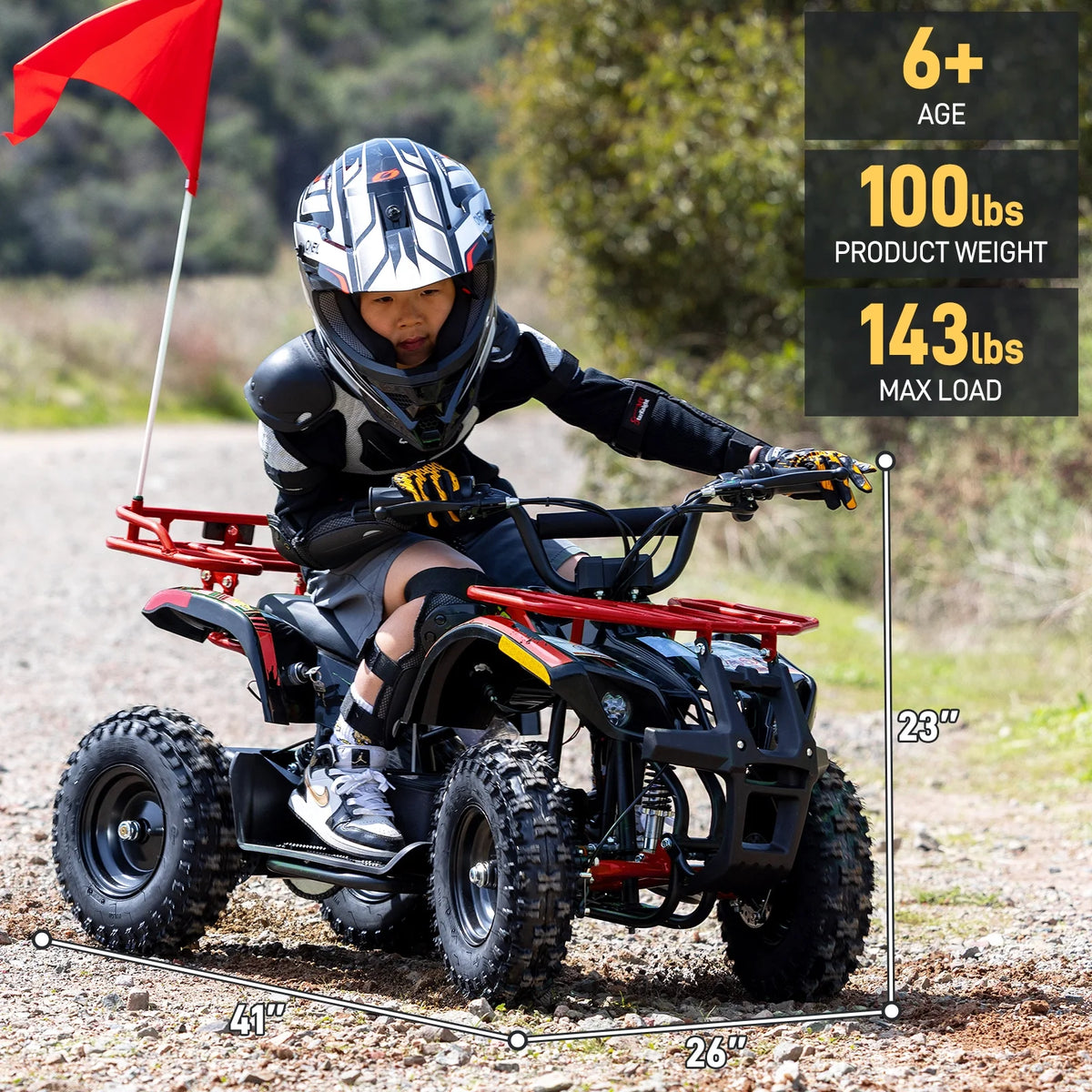 Aoemoe 500W 36V Battery-Powered Ride-On Off-Road 4-Wheeler 15 Mile Range, Flame