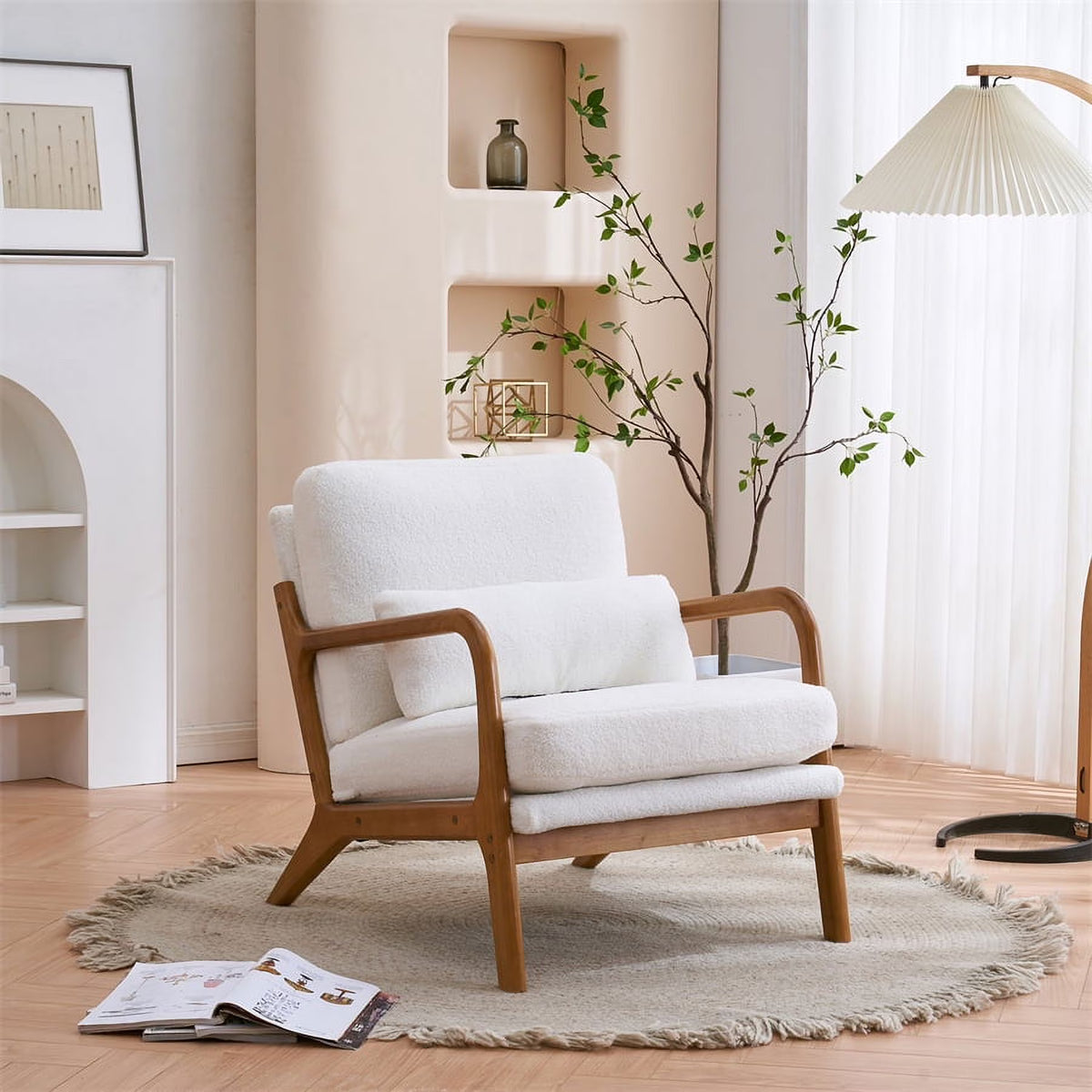 Modern Accent Chair, Upholstered Armchair with Wood Frame, Bronzing Cloth Single Sofa Chair with Lumbar Pillow for Living Room Bedroom Apartment, Orange