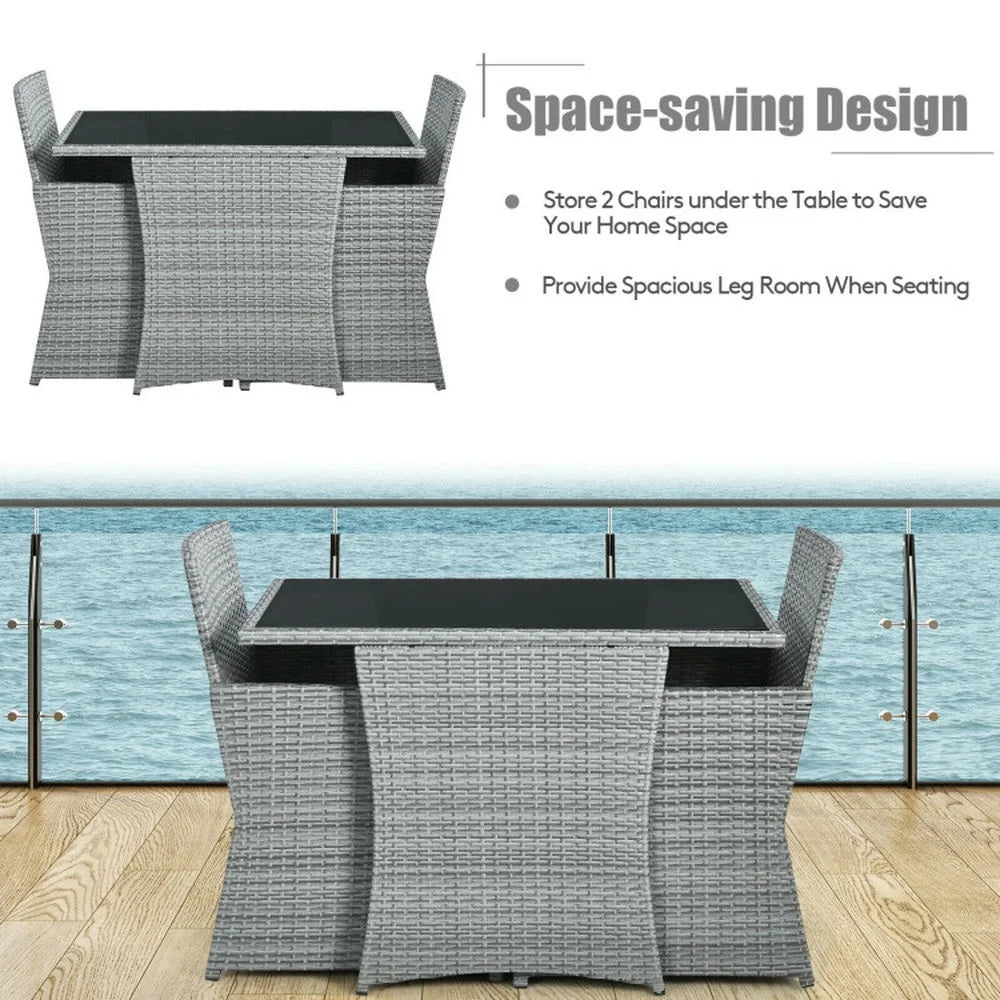 GVN Backyard Furniture Sets,Outdoor Furniture Sets,3 Pieces Patio Rattan Furniture Set with Cushioned Armrest Sofa-White
