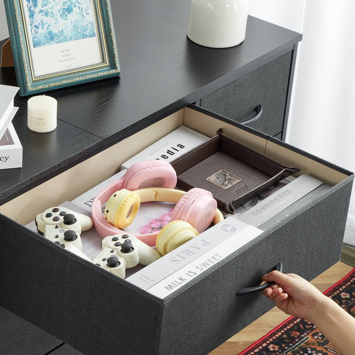Wide Dresser TV Stand with 9 Drawers Dresser for Bedroom Chests of Drawers for Living Room, Black