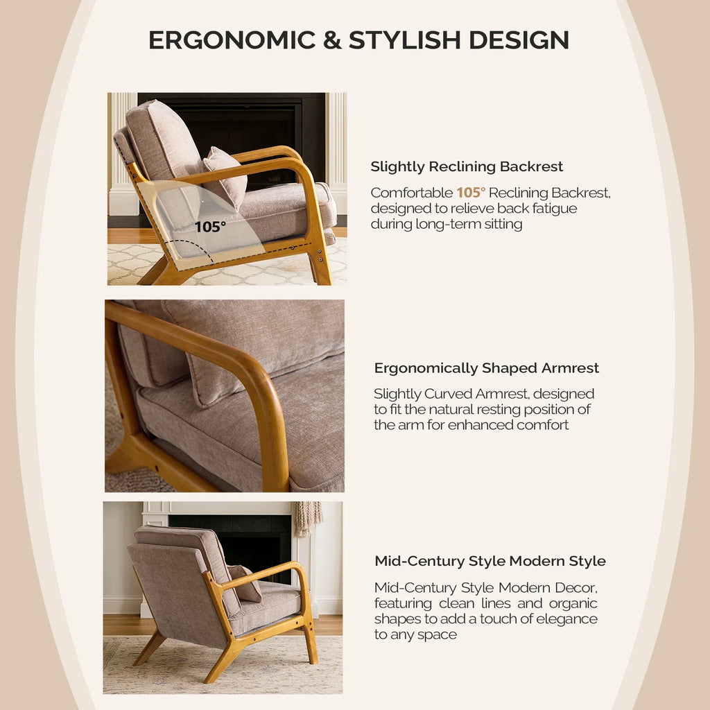 Ktaxon Accent Chair Corduroy Upholstered Armchair, Reading Club Chair with Pillow and Solid Wood Frame for Living Room Bedroom Furniture Off White