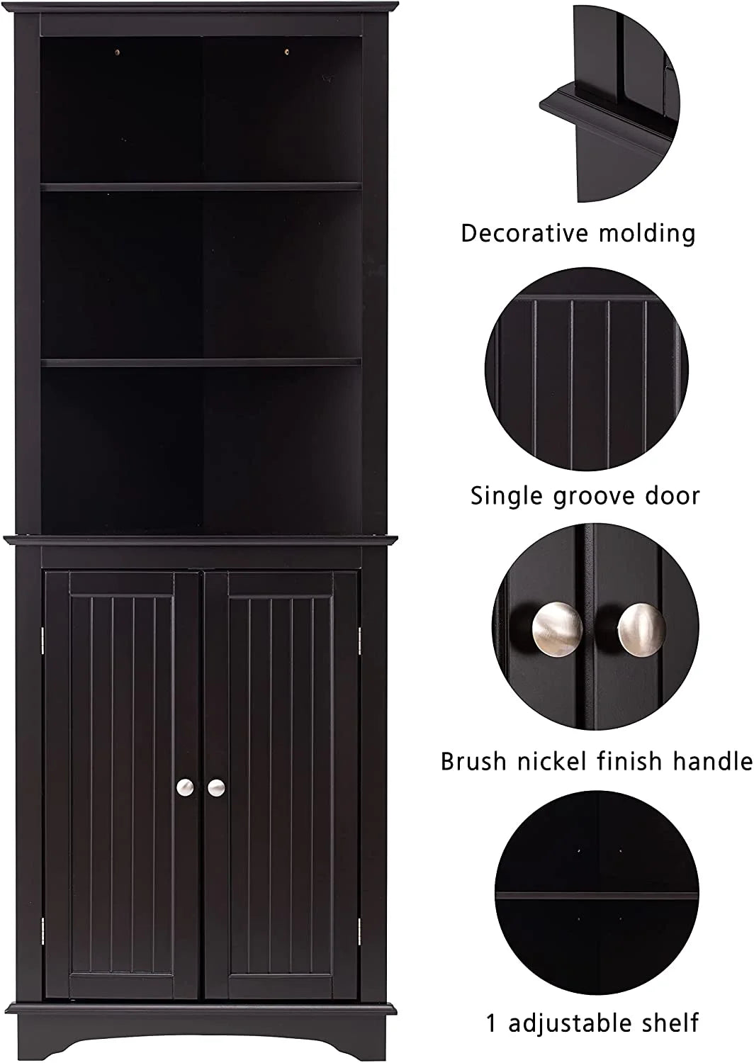 Spirich Tall Corner Cabinet with 2 -Shutter Doors, free-standing floor cabinet, White