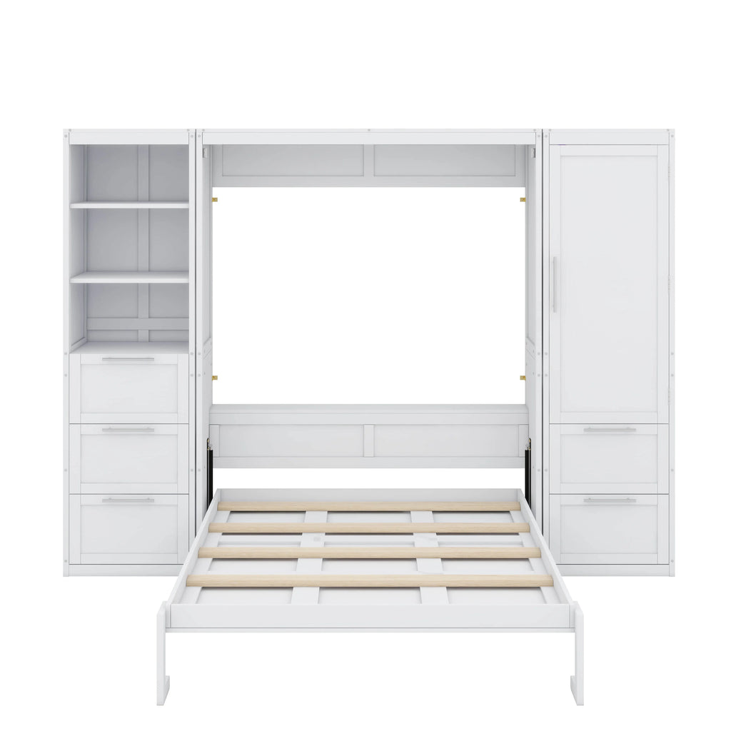 YunNianYang Queen Size Gray Murphy Bed Wall Bed with Closet ,Drawers and Shelves