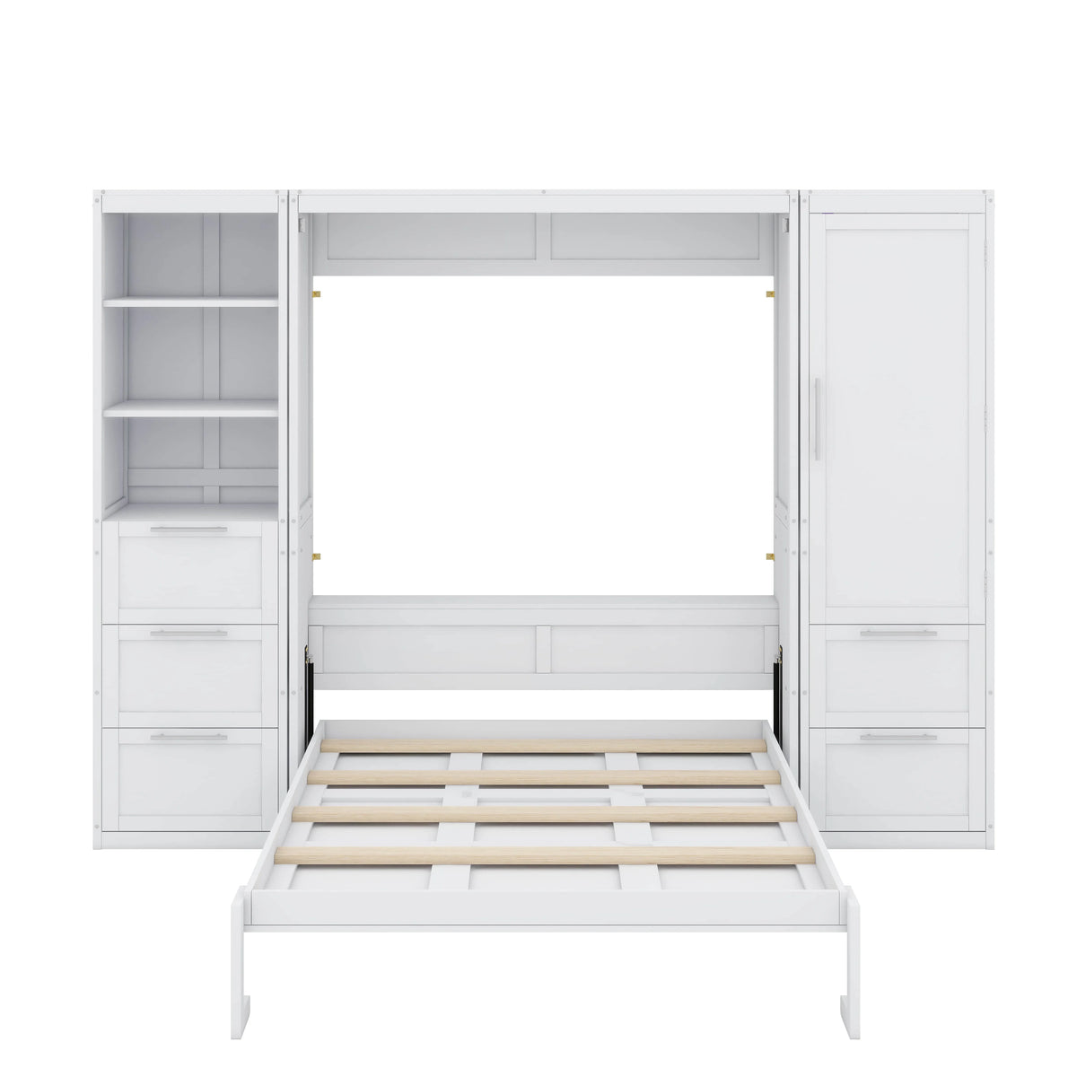 YunNianYang Queen Size Gray Murphy Bed Wall Bed with Closet ,Drawers and Shelves