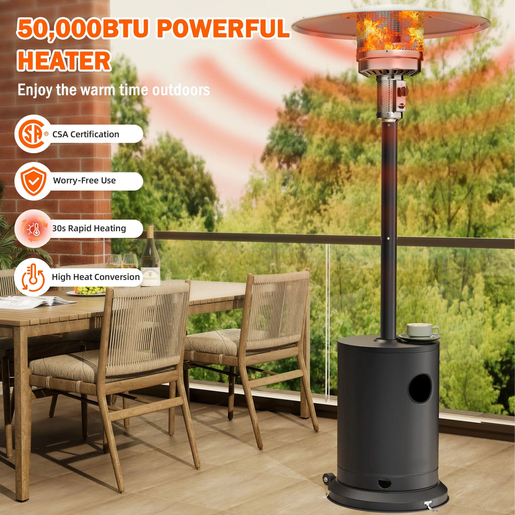 Patio Heater for Outdoor Use, 50,000BTU Propane Heater with Wheels and Adjustable Thermostat, Heavy Duty Stainless Steel Patio Heater, Freestanding Heater for Backyard, Deck, Garden, Silver