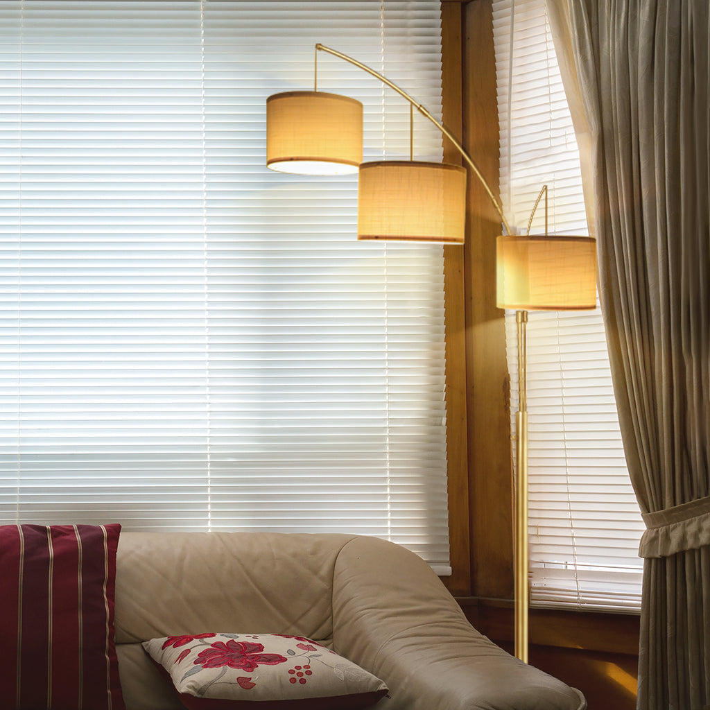 Netin 80 3-Light Modern Dimmable Black Arc Floor Lamp with Beige Shades