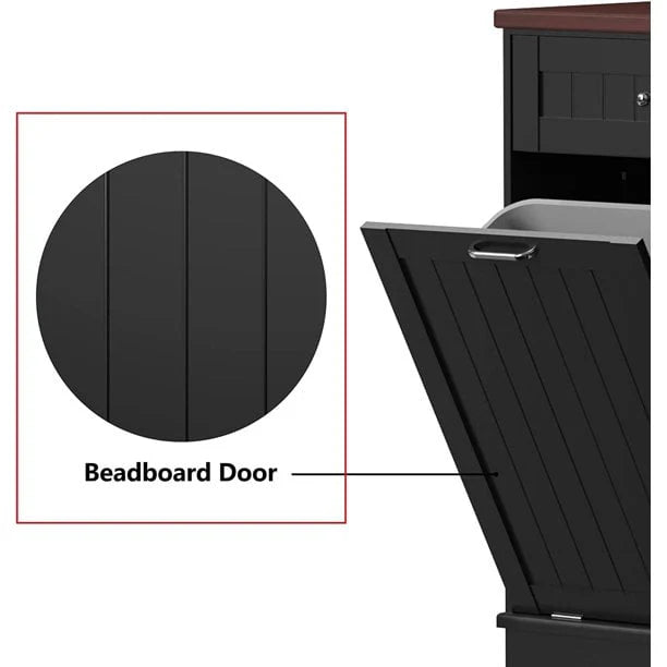 Tolead Double Tilt Out Trash Cabinet 10 Gallon Wooden Free Standing Laundry Sorter Cabinet,Recycling Cabinet with Hideaway Drawer,Tilt Out Trash Cabinet Can Bin Kitchen,Black