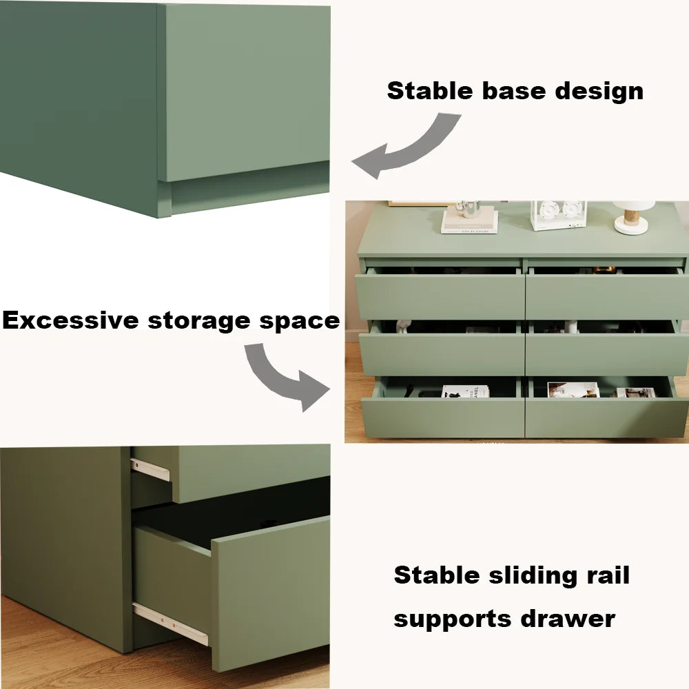 Aukfa Modern 6-Drawer Dresser Chest of Drawers Storage Cabinet for Bedroom Living Room, Green