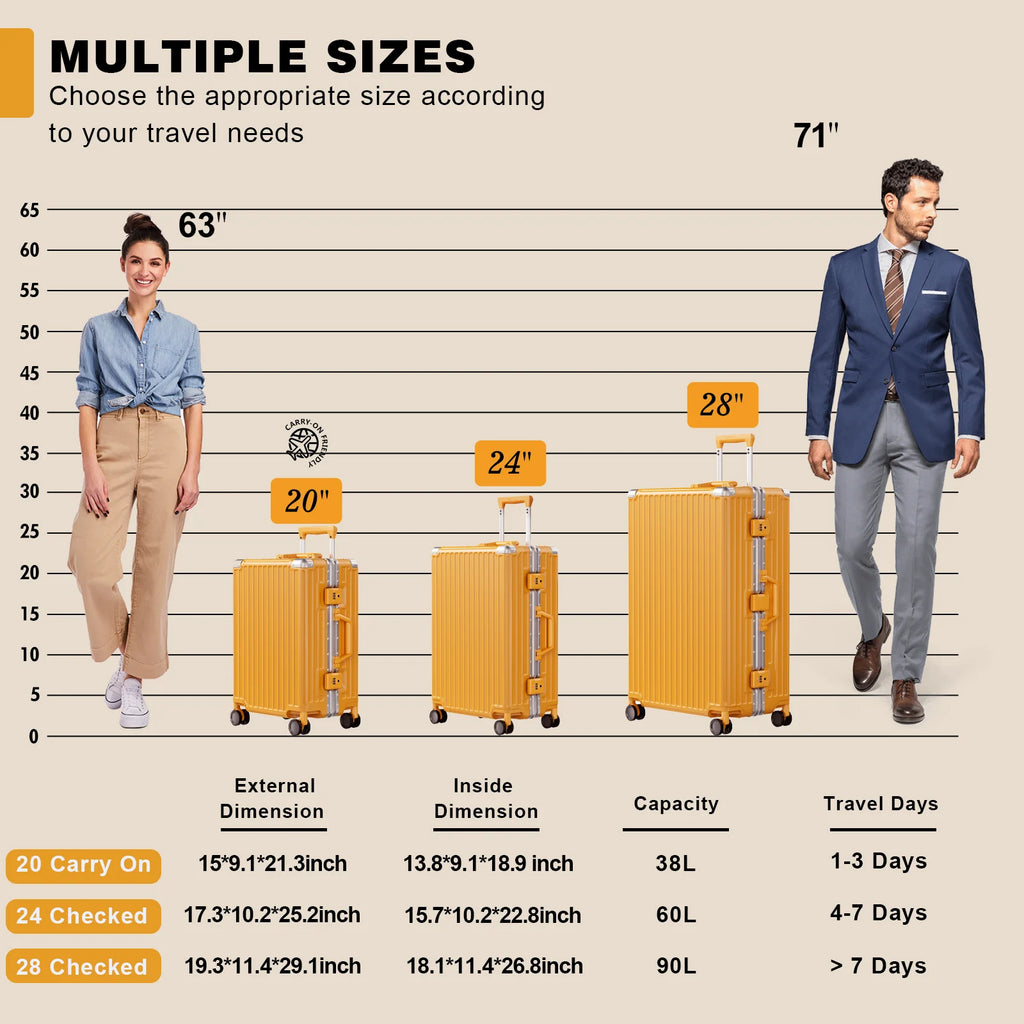 Luggage Aluminium Frame PC ABS Hardshell Suitcase with Spinner Wheels TSA Lock Zipperless Luggage 28 inch Silver