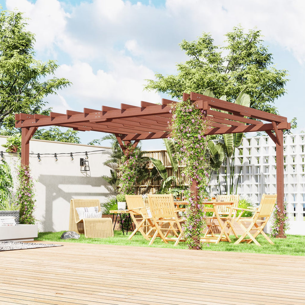 Outsunny 11' x 12.5' Outdoor Wood Pergola with Grape Trellis for Patio, Deck, Backyard, Lawn, Brown