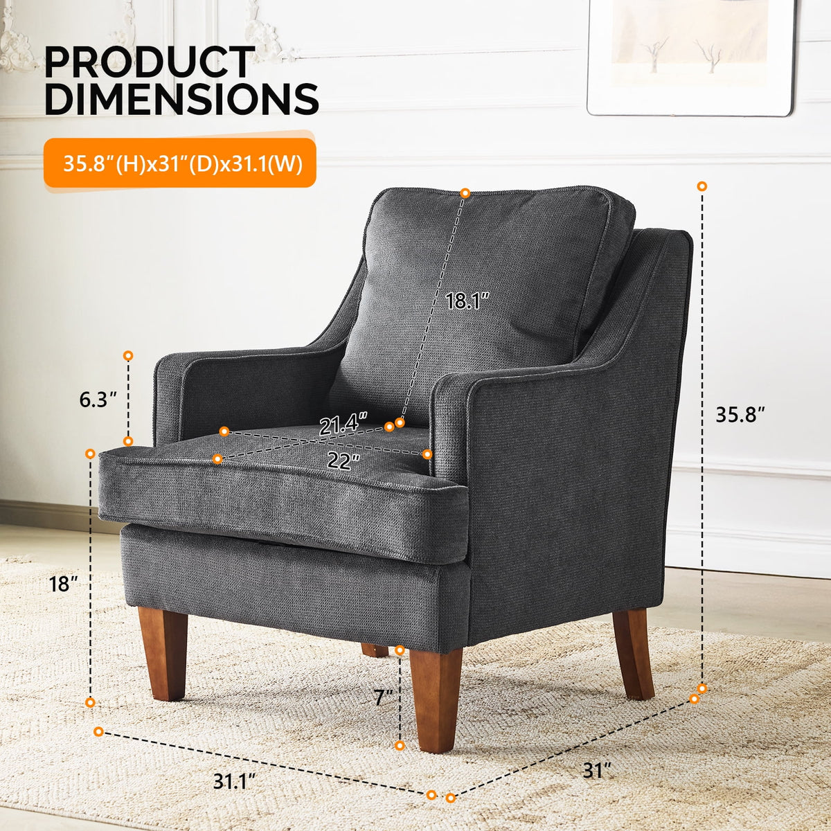 Ktaxon Fabric Accent Chair, Reading Armchair with Removable Cushion, Single Sofa with Extra Seat Depth for Living Room Bedroom Black