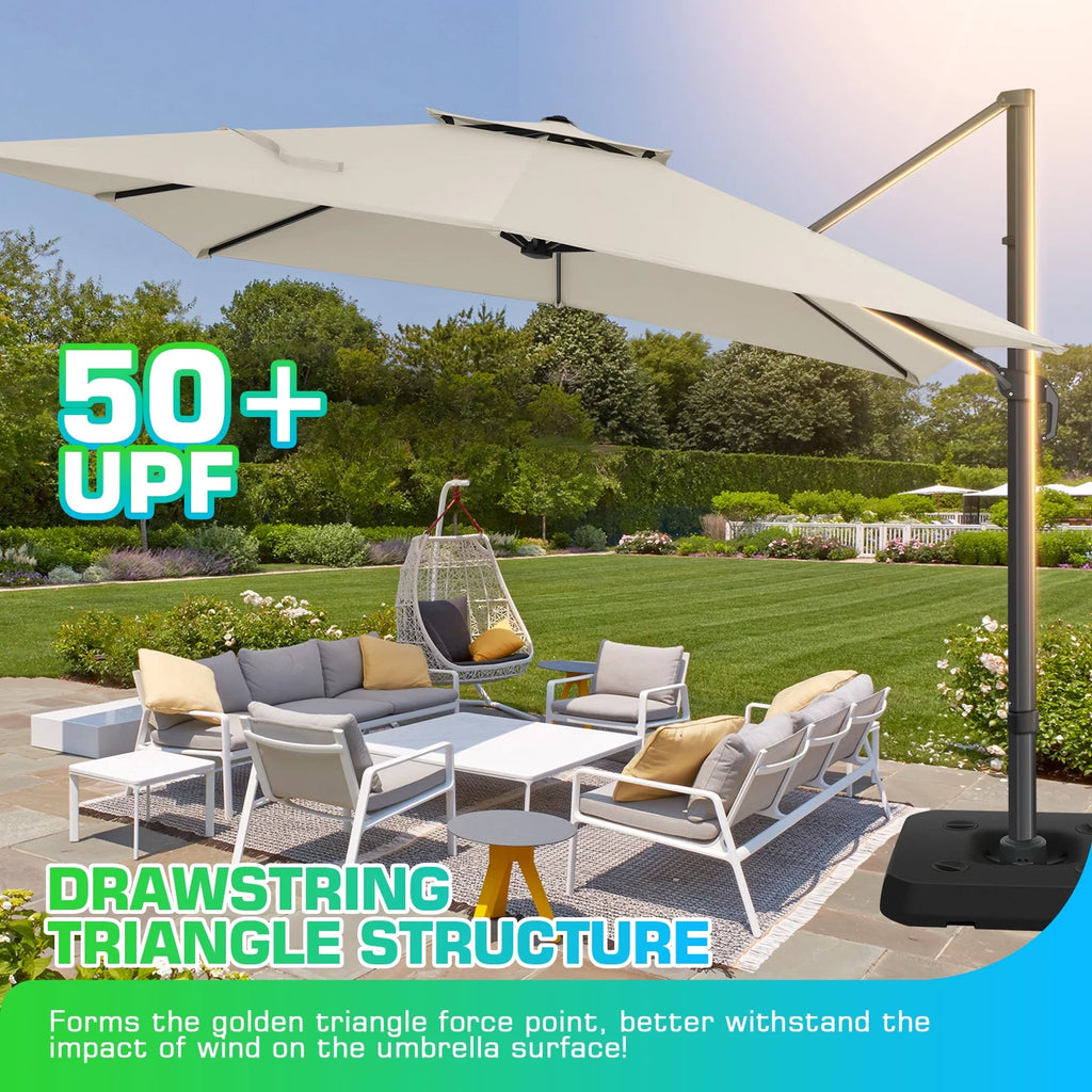 HOTEEL 10 Ft Patio Umbrella Outdoor Cantilever Square Umbrella Aluminum Offset Umbrella with Base, 360° Rotation，Gray