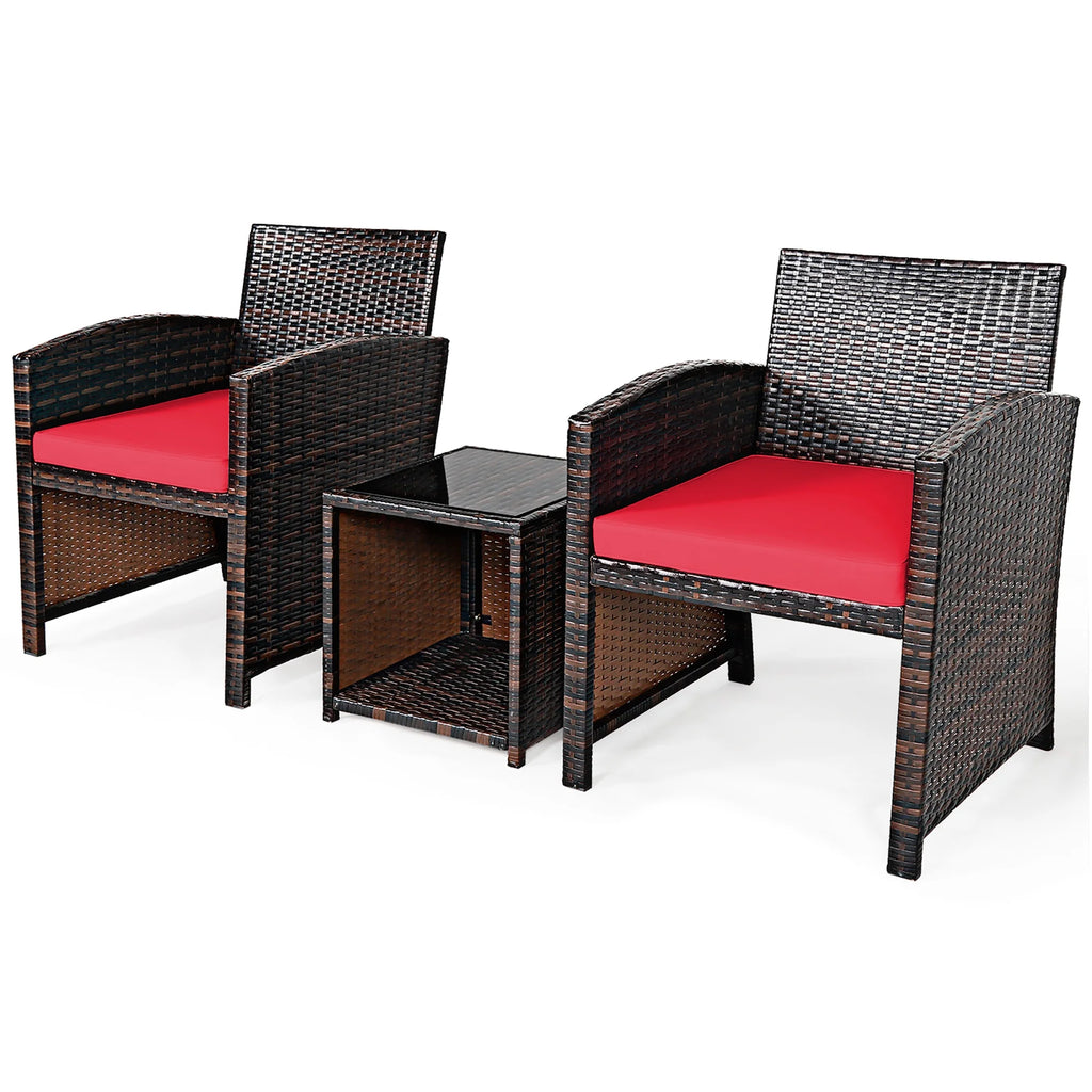 Costway 3PCS Patio Rattan Wicker Furniture Cushion Sofa Coffee Table Gray