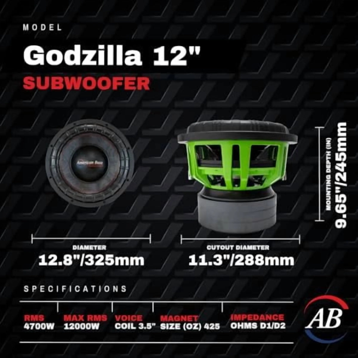 American Bass GODZILLA12-D1 12 in. 1 OHM 4700W Godzilla Subwoofer