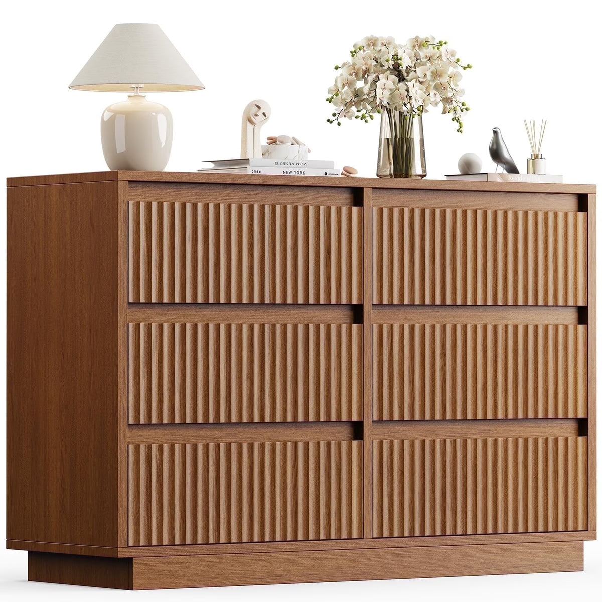 Wood Dresser, 6 Drawer Dresser for Bedroom, Modern Chest of Drawers with Deep Drawers Waterproof Living Room, Hallway, Entryway