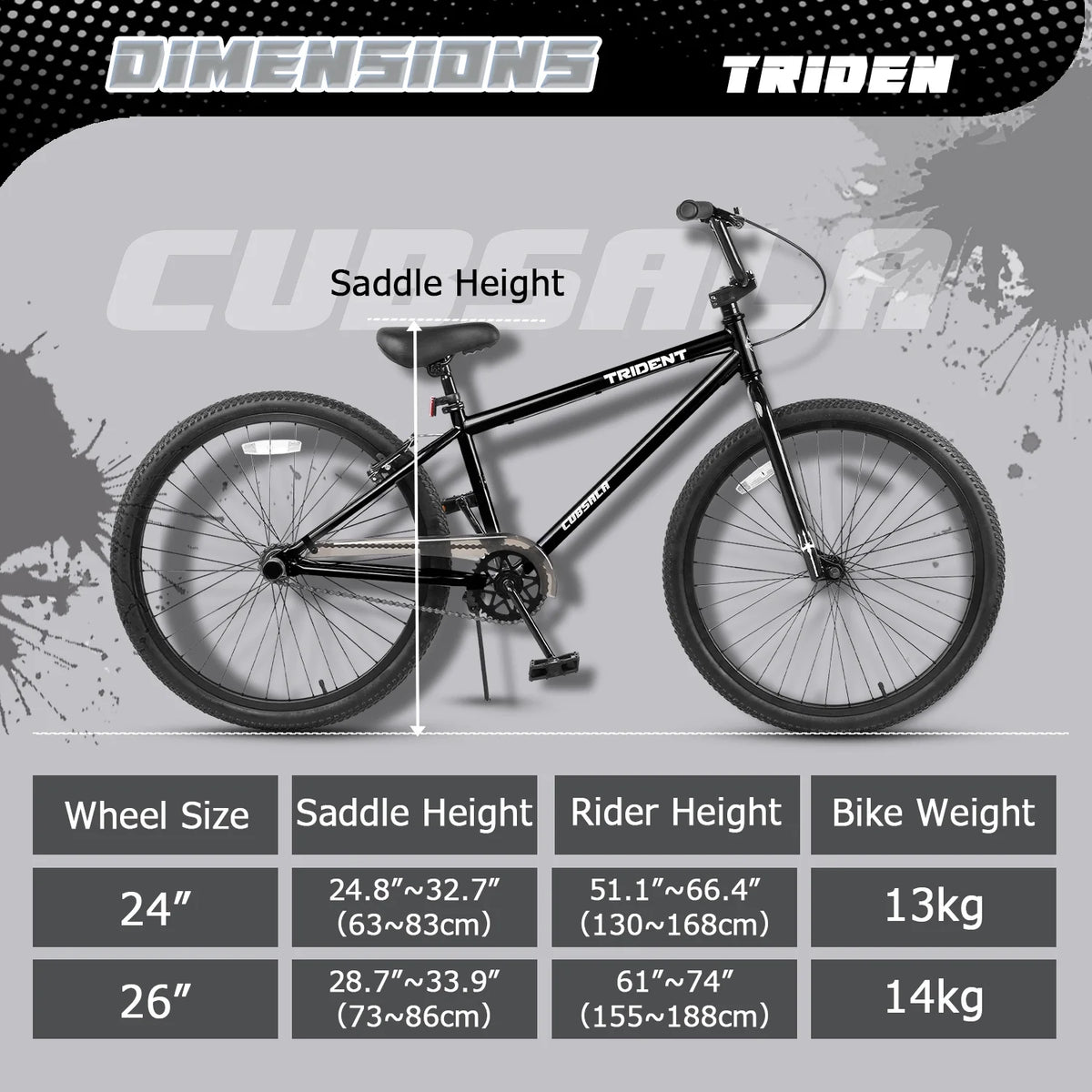 cubsala 24 Inch BMX Race Bike Trident Bicycles Beginner-Level to Advanced Riders with 2 Pegs Trick Cycling and Professional Riding, Black