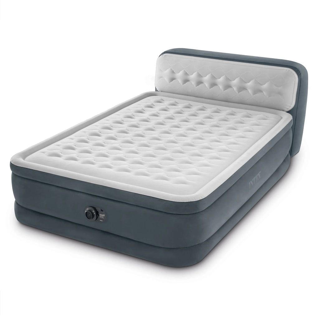Open Box Intex Dura-Beam Deluxe Plush Headboard Queen Mattress Built-In Pump