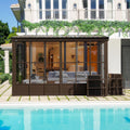 Domi Outdoor Living 8x12FT Wall-Mounted Sunroom Gazebo Solarium with Front Door, Side Entrances, Galvanized Steel Sloping Roof, Movable PC Screens, Permanent Lean-To Sunroom for Deck or Patio