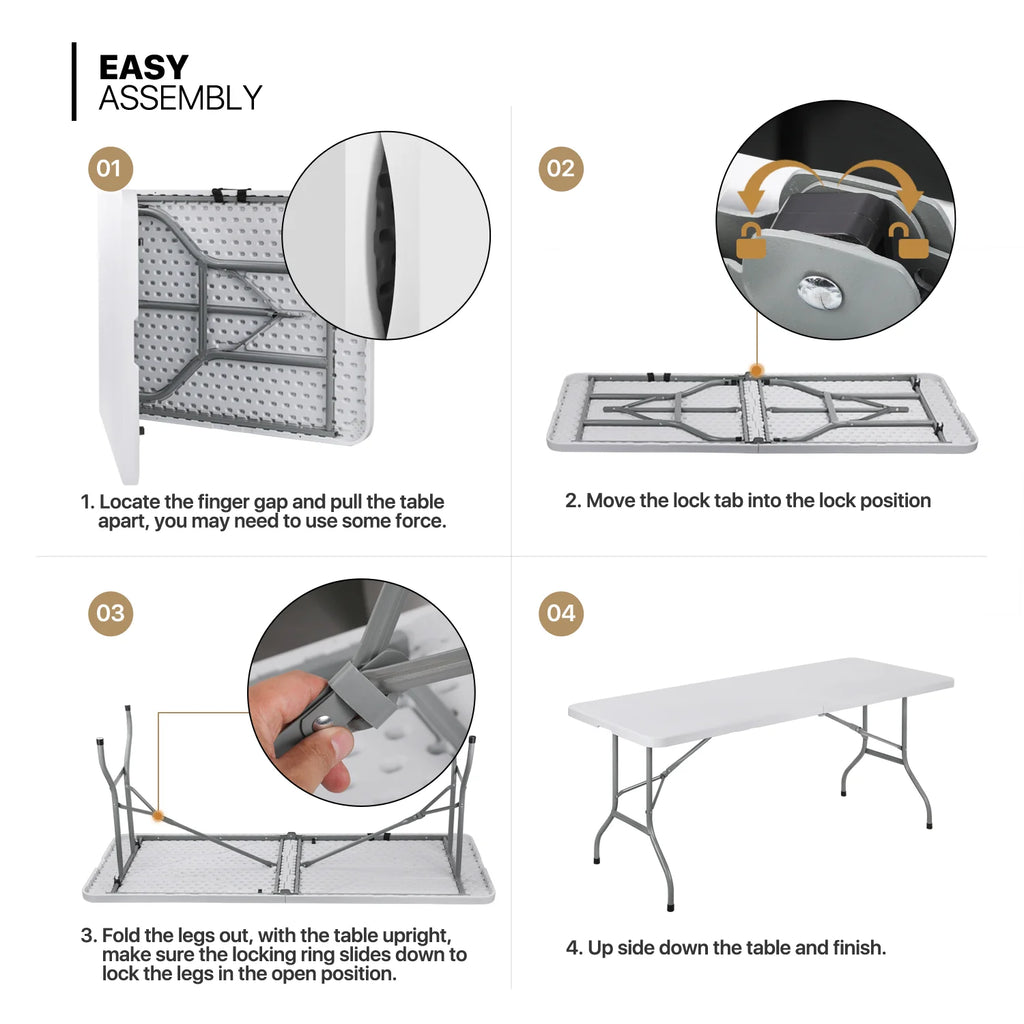 Magshion 11 Pieces 6 Ft Plastic Foldable Card Table and Chair Set Portable Folding Table with Handle Picnic Desk and Folding Chairs with Backrest, Black