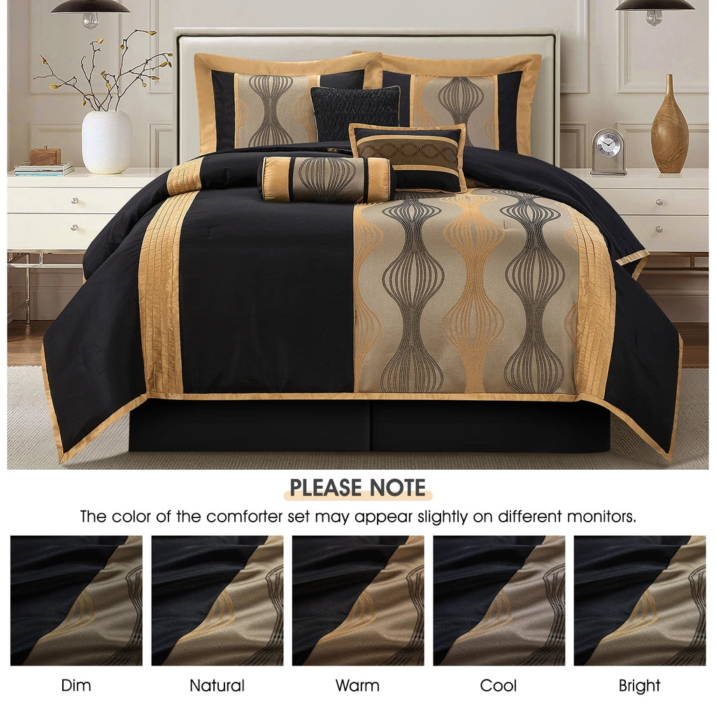 Lanco Black Silver Comforter Set , California King Size , 7 Pieces Fashion Jacquard Bedding Set