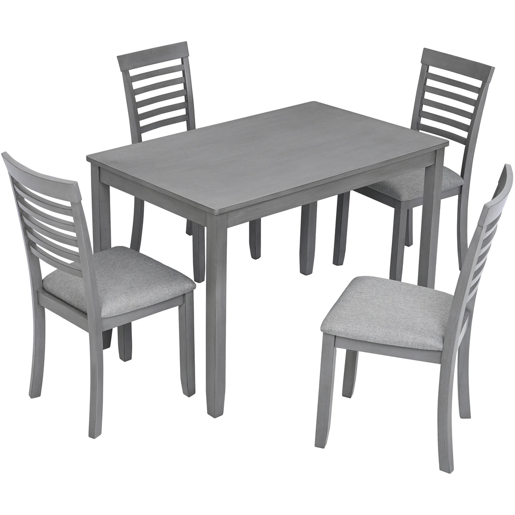 Sesslife 5 Piece Dining Set with One Rectangle Table and 4 Upholstered Chairs for 4 Persons, Dining Room Table Set for Small Place(Table+4 Chairs)