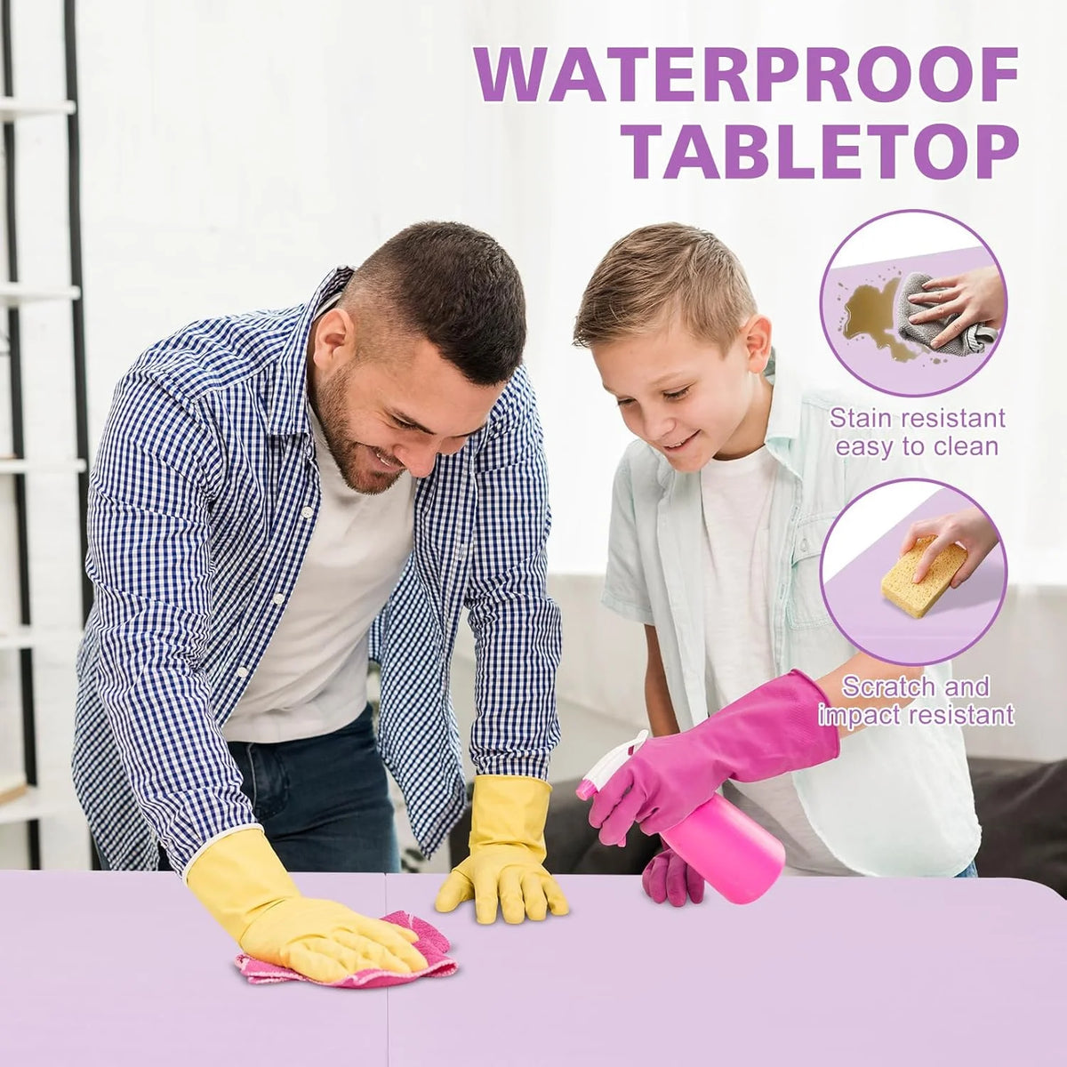 Folding Table with Carry Handle, Portable Fold-in-Half Plastic Table, Rectangle Foldable Table for Indoor