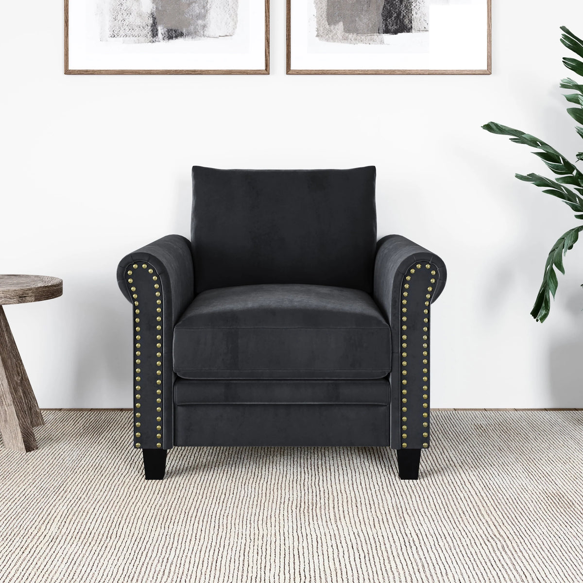 Lifestyle Solutions Fallon Armchair with Nail Head Trim, Gray Fabric