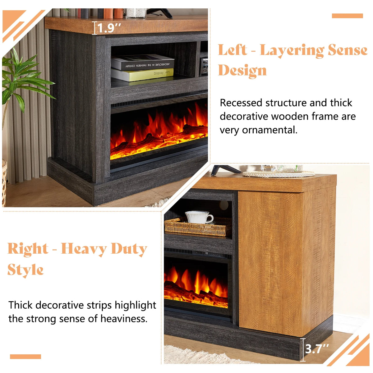 Merluxy 75" Fireplace TV Stand for TVs up to 85", Black & Brown