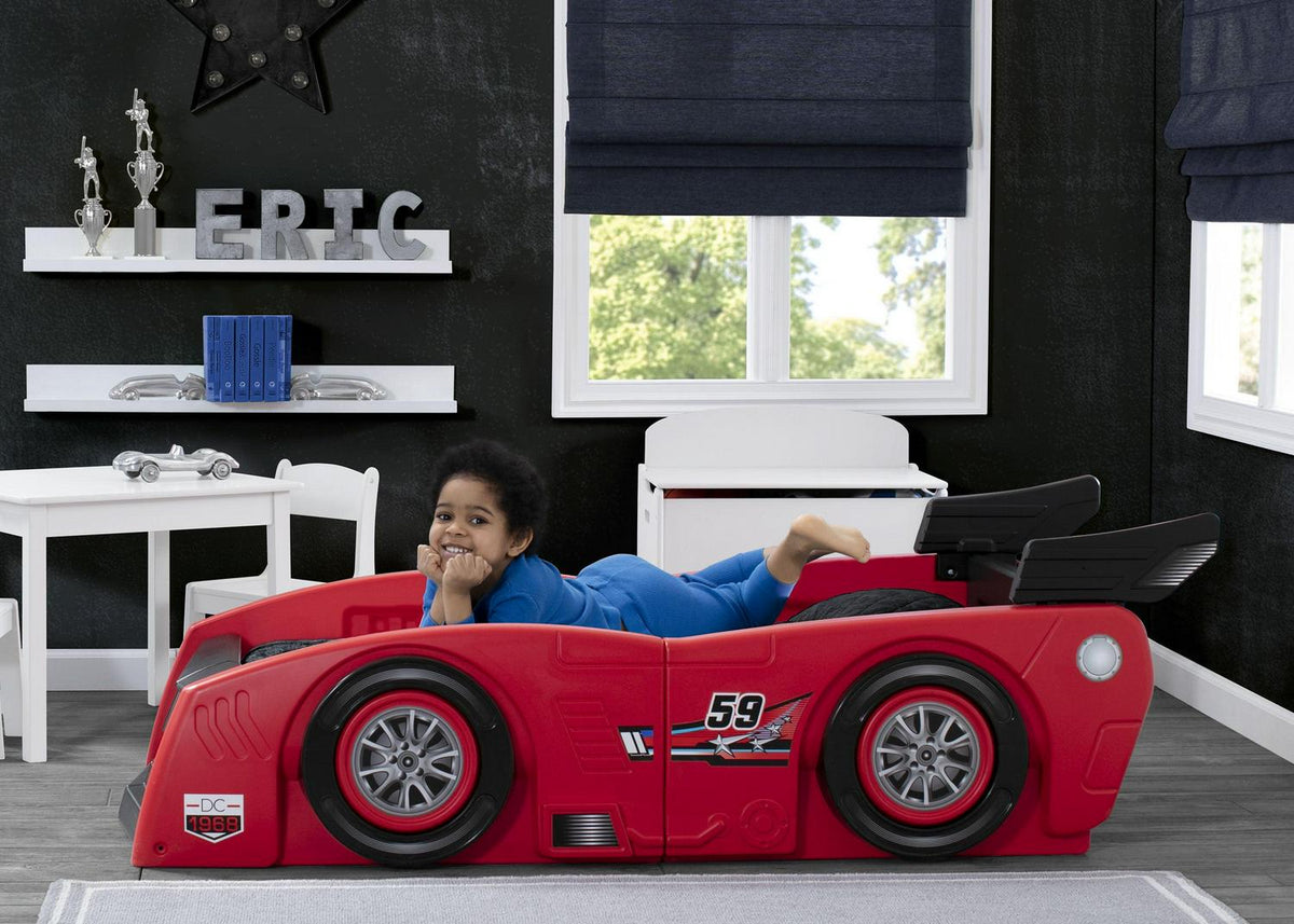 Delta Children Grand Prix Kids Plastic Toddler Bed-Twin. Red